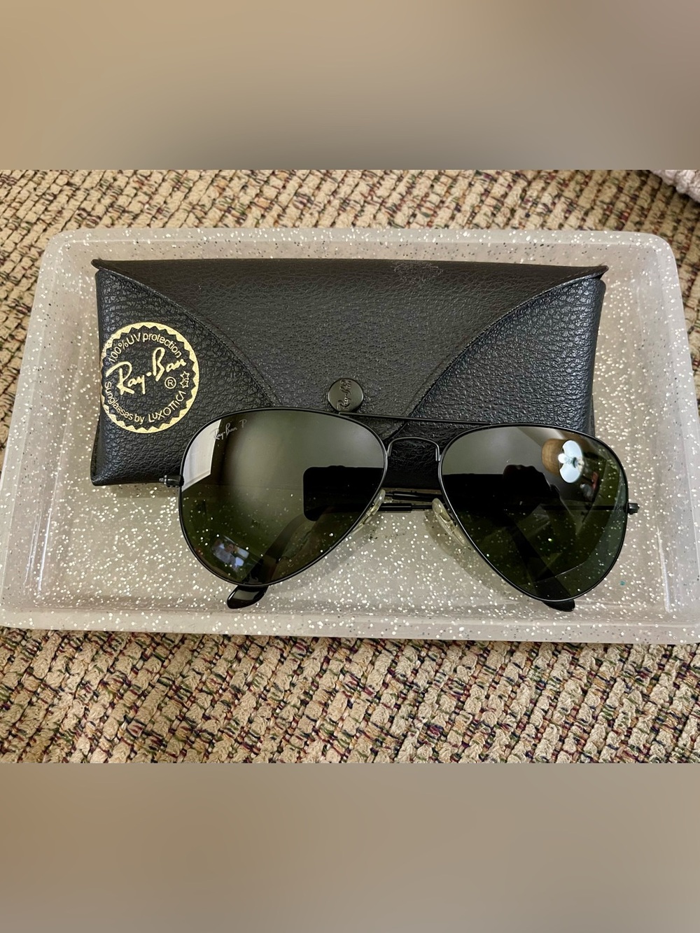 Ray-Ban Aviator Classic RB3025 Black Frame G-15 Green Polarized Sunglasses 58mm